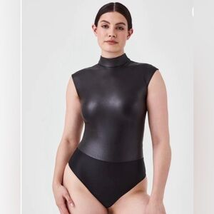 SPANX Shiny Black Mock Neck Bodysuit
